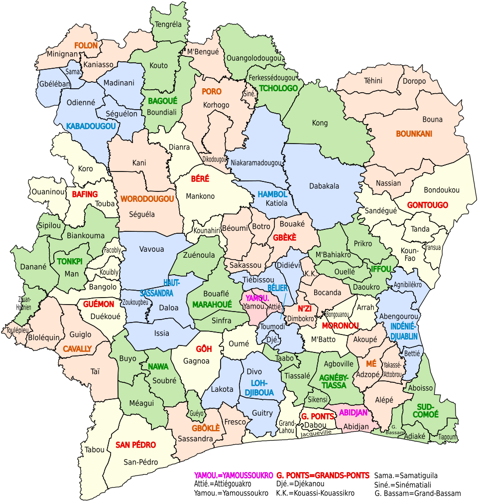 Carte complète de la Côte d’Ivoire avec les villes d’intervention DuoÉnergie