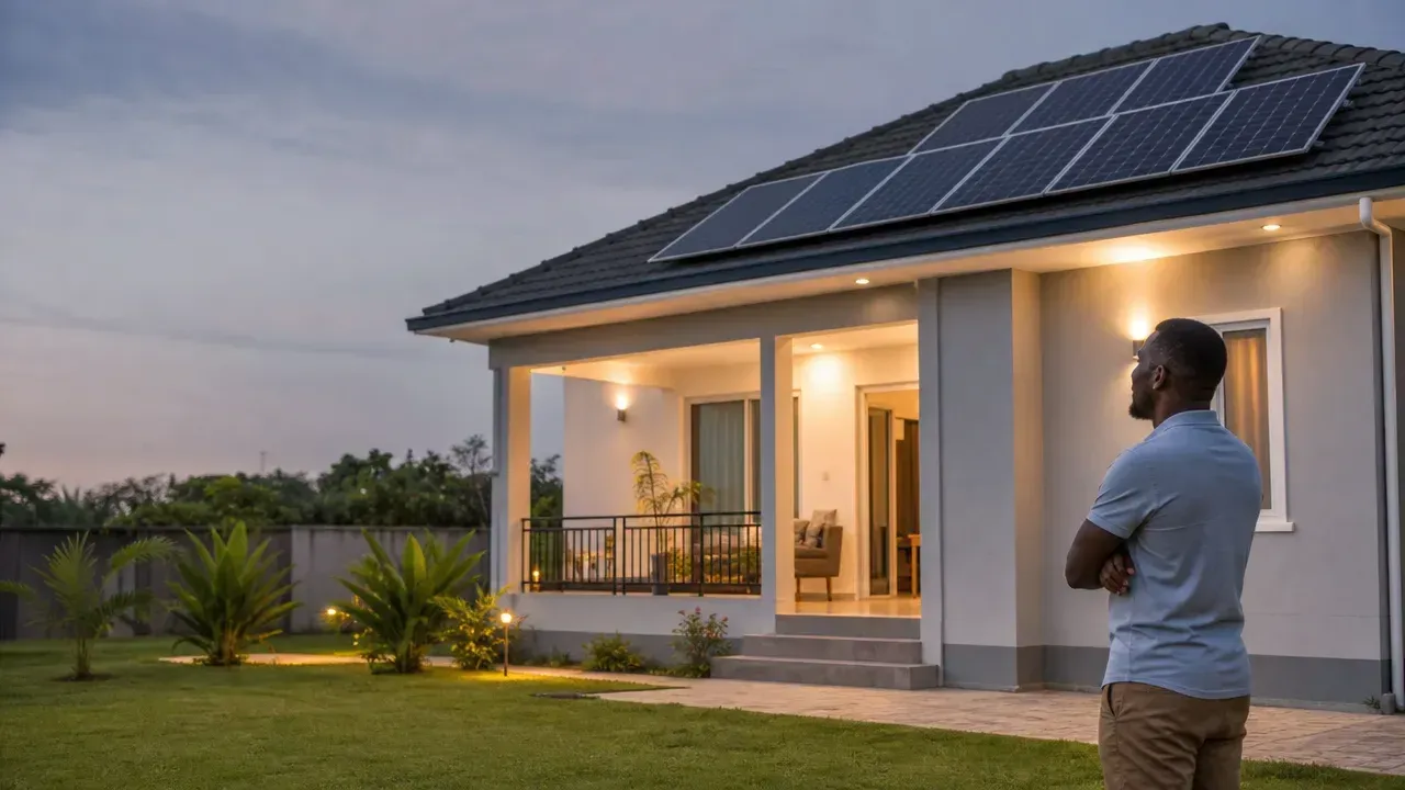 Maison résidentielle en Côte d’Ivoire équipée de panneaux solaires, illustration de pourquoi une même batterie de 10 kwh peut-elle tenir toute la nuit dans une maison et beaucoup moins dans une autre ?