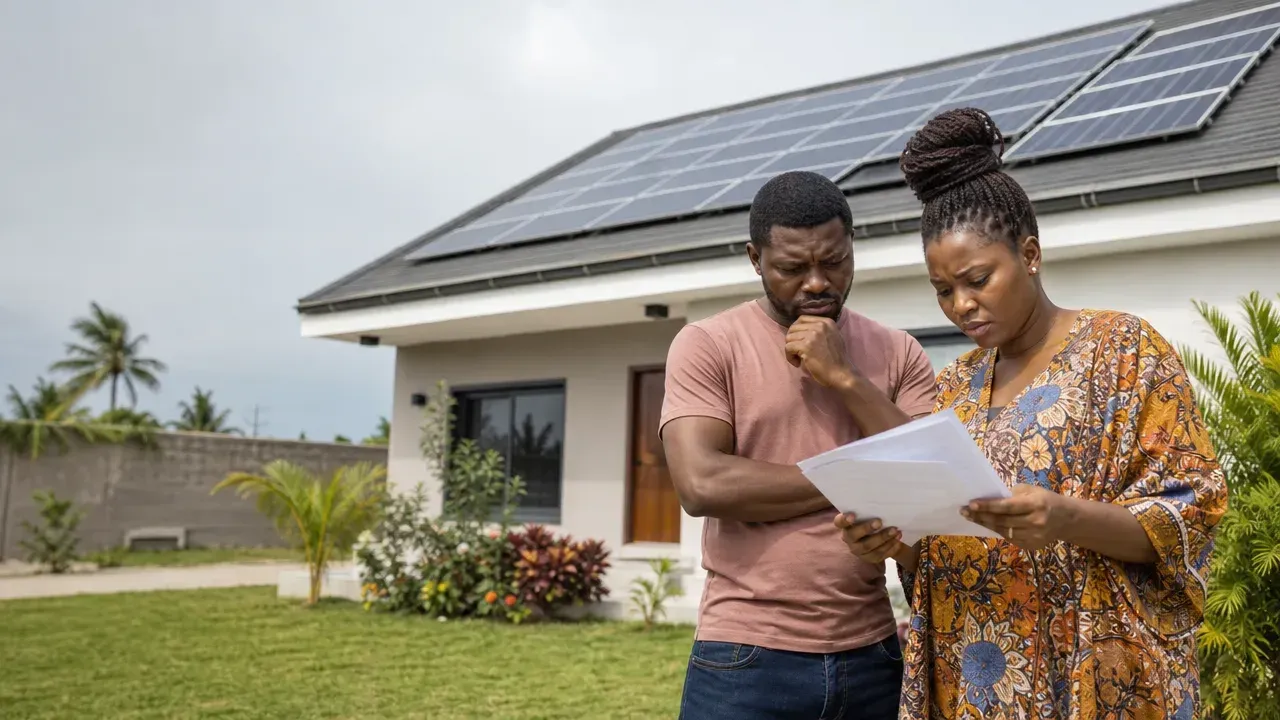 Maison résidentielle en Côte d’Ivoire équipée de panneaux solaires, illustration de pourquoi deux devis solaires pour une même maison peuvent-ils afficher des prix très différents ?