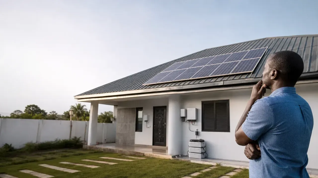 Maison résidentielle en Côte d’Ivoire équipée de panneaux solaires, illustration de pourquoi compter simplement le nombre d’appareils d’une maison peut-il conduire à un mauvais dimensionnement solaire ?