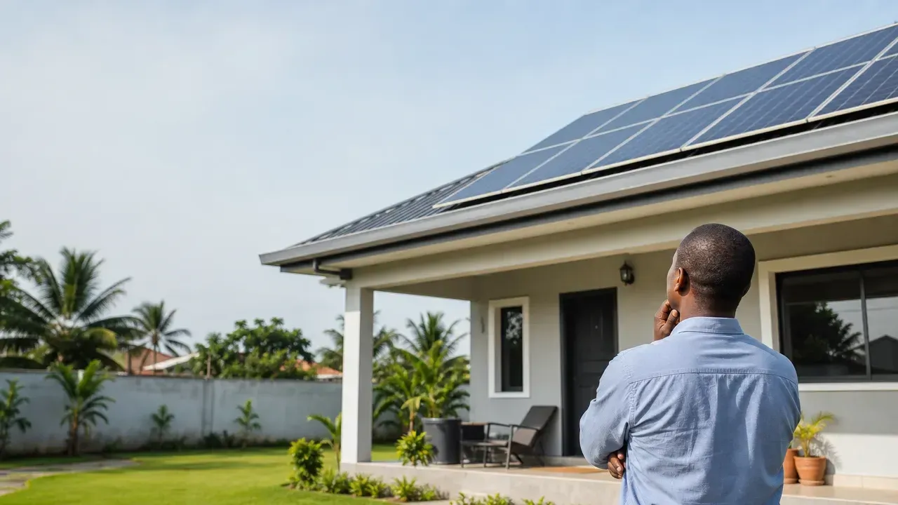 Maison résidentielle en Côte d’Ivoire équipée de panneaux solaires, illustration de quelles informations faut-il absolument connaître avant de demander le prix d’une installation solaire pour sa maison ?