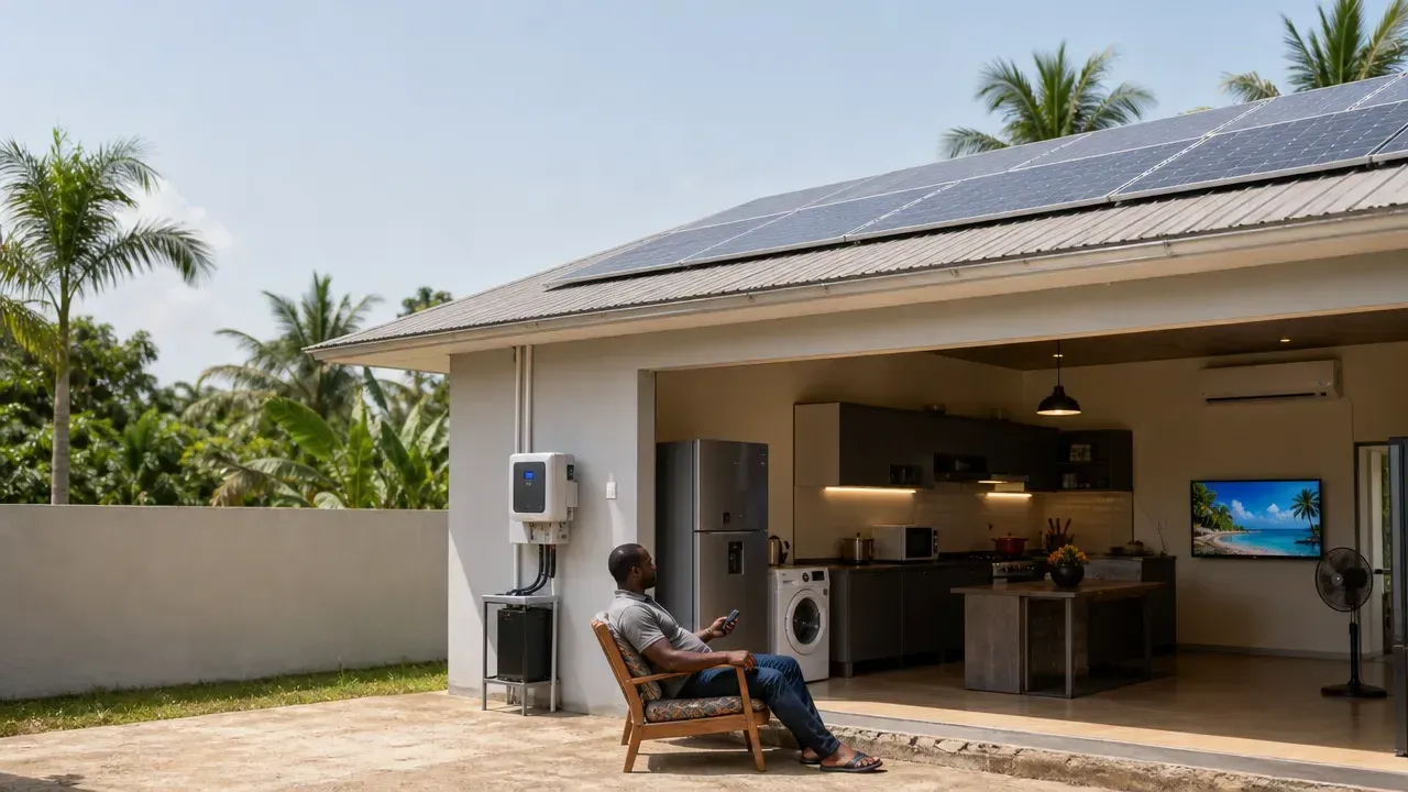 Maison résidentielle en Côte d’Ivoire équipée de panneaux solaires, illustration de un onduleur de 5 kva peut-il réellement alimenter tous les appareils d’une maison en même temps ?