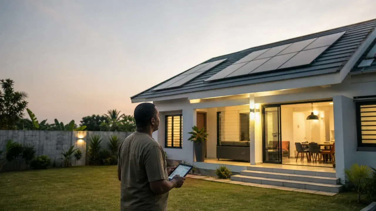 Maison résidentielle en Côte d’Ivoire équipée de panneaux solaires, illustration de pourquoi deux maisons équipées presque pareil peuvent-elles avoir des besoins énergétiques très différents ?