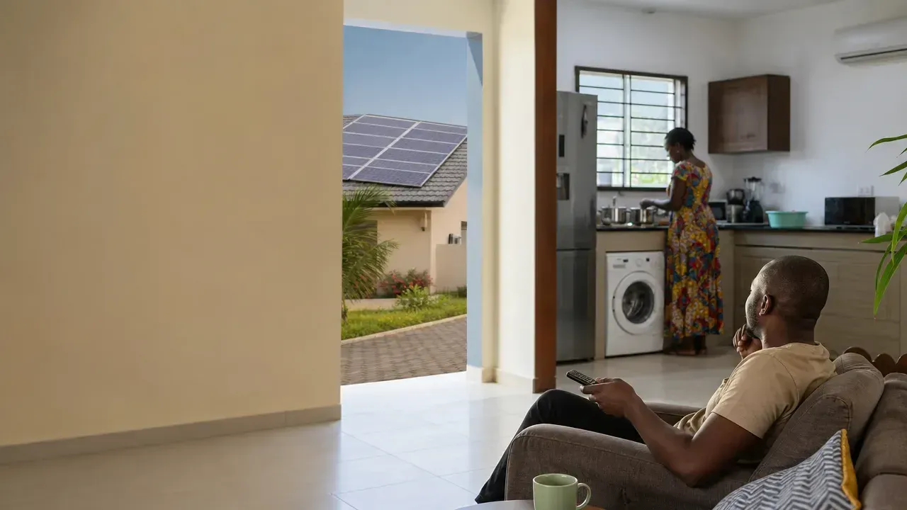 Maison résidentielle en Côte d’Ivoire équipée de panneaux solaires, illustration de pourquoi les appareils les plus puissants ne sont-ils pas toujours ceux qui consomment le plus d’énergie dans une maison ?